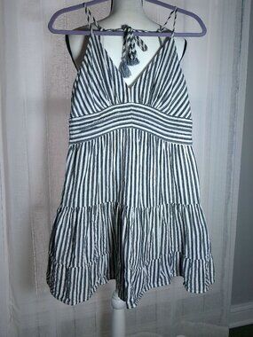 AMERICAN EAGLE OUTFITTERS Halter Top White w/ Black Stripes Lined Mini Dress M